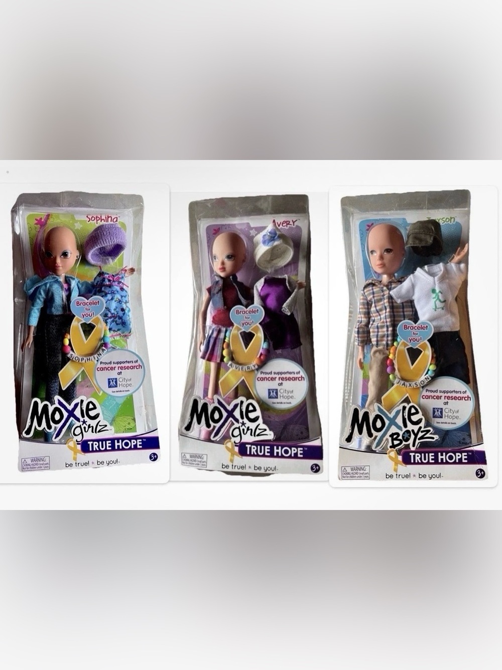 Moxie True Hope Doll Set Jaxson Avery Sophina MGA Cancer Awareness